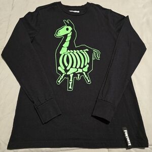 Fortnite Llama‎ Long Sleeve Gamer Shirt Black & Green Size Large 10/12